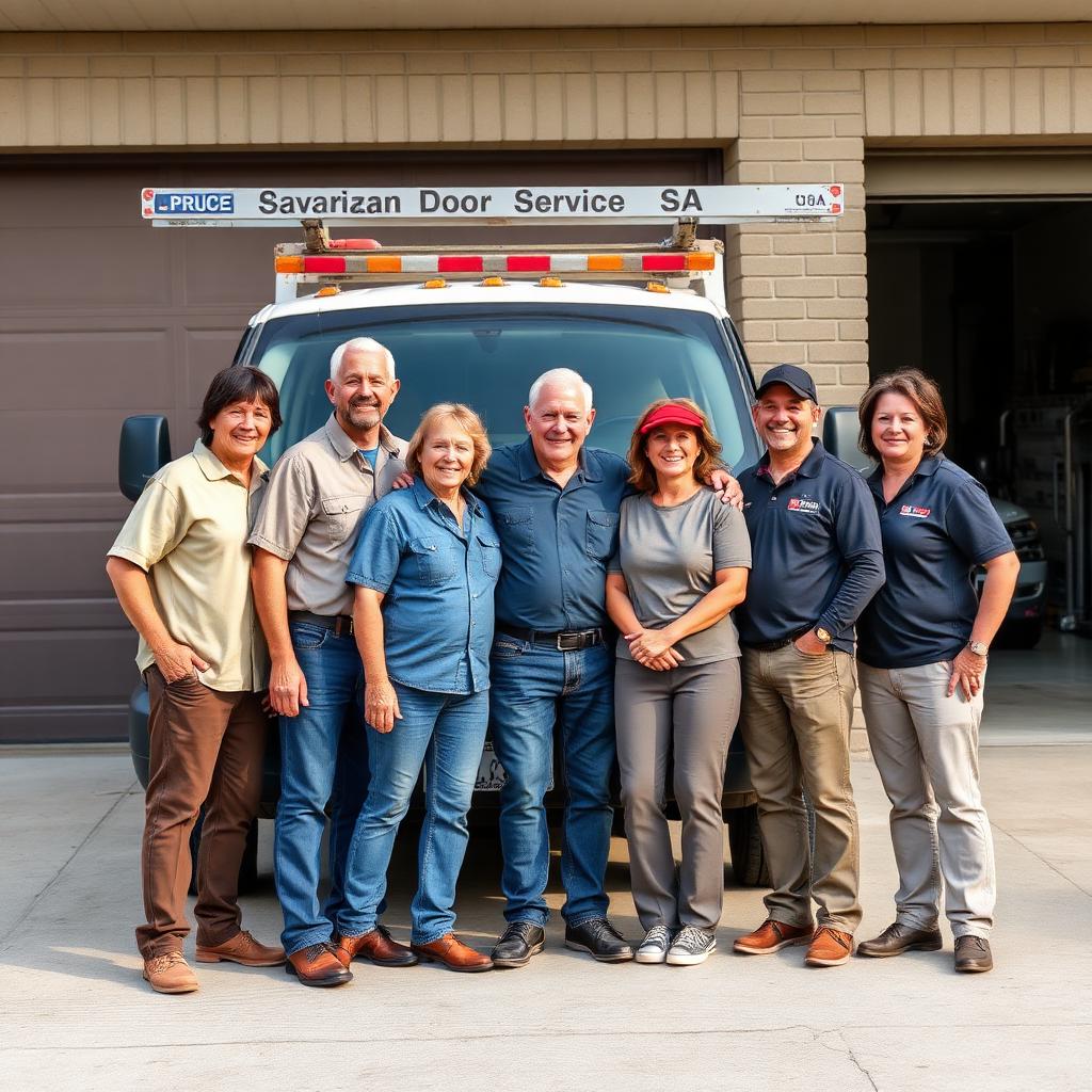 Odessa Garage Doors family team standing proudly in front of service van